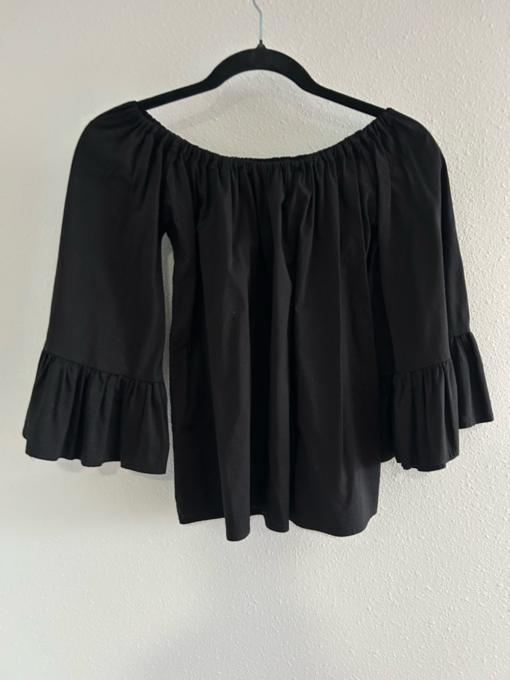 Black Off-Shoulder Ruffle Sleeve Top
